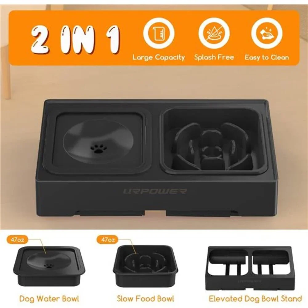 2-in-1 Elevated Slow Feeder Dog Bowls with No Spill Dog Water Bowl 4